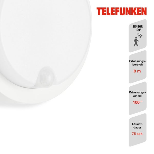 LED Außenwandleuchten Außenlampe Bewegungssensor IP44 Ø17cm 12W Weiß Telefunken