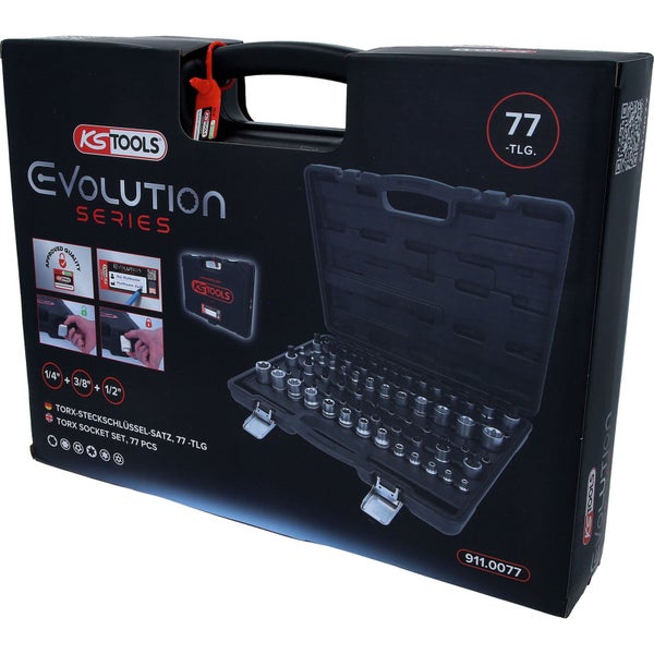 KS TOOLS 1/4+3/8+1/2 Torx-Steckschlüssel-Satz 77tlg. - 911.0077