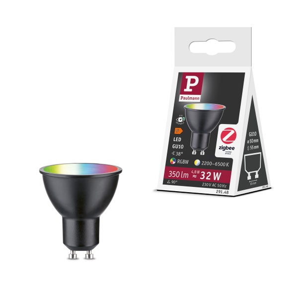 Standard 230V Smart Home Zigbee 3.0 LED Reflektor GU10 350lm 4,8W RGBW+ dimmbar Schwarz matt