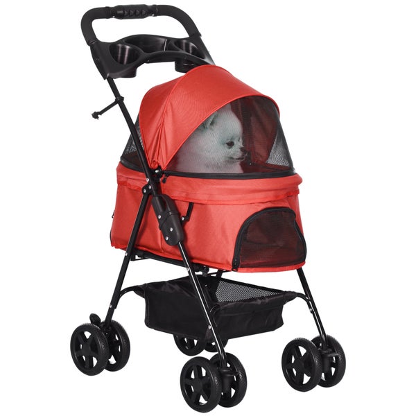 PawHut Hundewagen, 67L x 45B x 96H cm, Stahl, Oxford-Gewebe, Rot