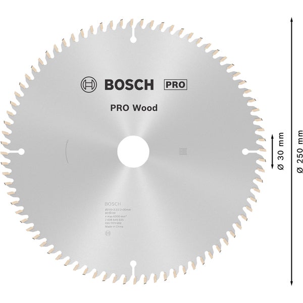 Bosch PRO Wood Kreissägeblatt 250 x 3,2 x 30 mm - 2608640645