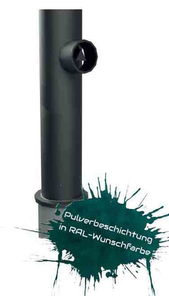 Absperrpfosten herausnehmbar Dreikantschloss, Stahl feuerverzinkt + pulverbeschichtet Anthrazit Ø60 / Folie silber RA2/C  + 2 Ösen