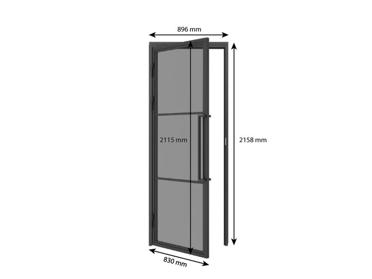 Glastür Grauglas Komplettset mit Beschlag Loftstil 830x2115mm DIN Links  - Griffstange Drehtür