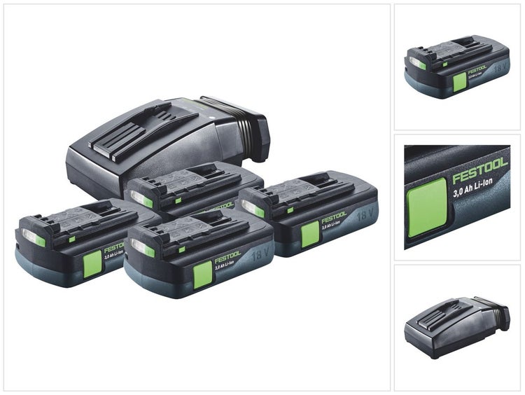 Festool Energie Set 4x BP 18 Li 3,0 C Akku 18 V 3,0 Ah / 3000 mAh Li-Ion ( 4x 577658 ) + TCL 6 Ladegerät ( 201135 )