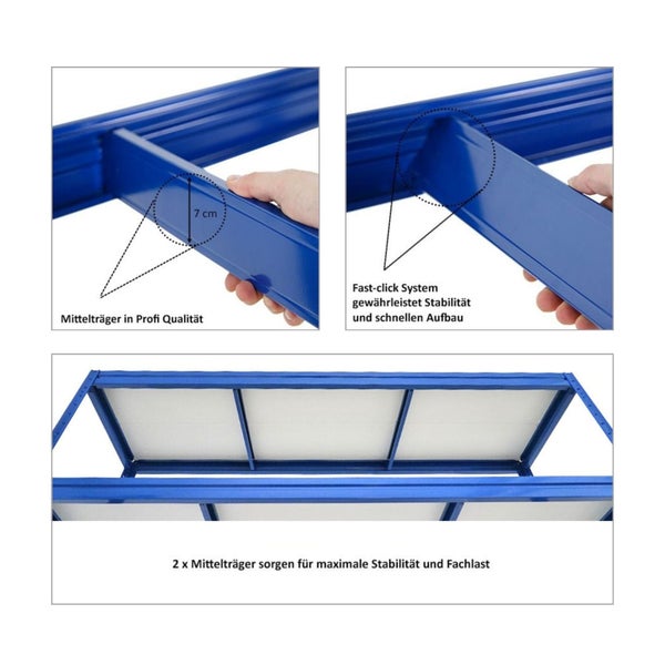 Detailansicht eines Regal Mittelträgers mit Schnellklick-System für Stabilität und schnellen Aufbau