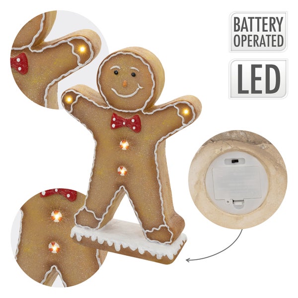Lebkuchenmann als batteriebetriebene LED Weihnachtsdekoration aus Kunststoff mit Leuchteffekten.