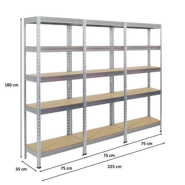 PROREGAL Mega Deal 3x Schwerlastregal Rivet HxBxT 180 x 75 x 35 cm Fachlast 150 kg Verzinkt