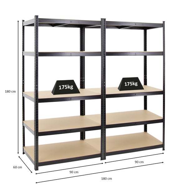 PROREGAL Mega Deal 2x Schwerlastregal Taurus HxBxT 180 x 90 x 60 cm Fachlast 175 kg Schwarz