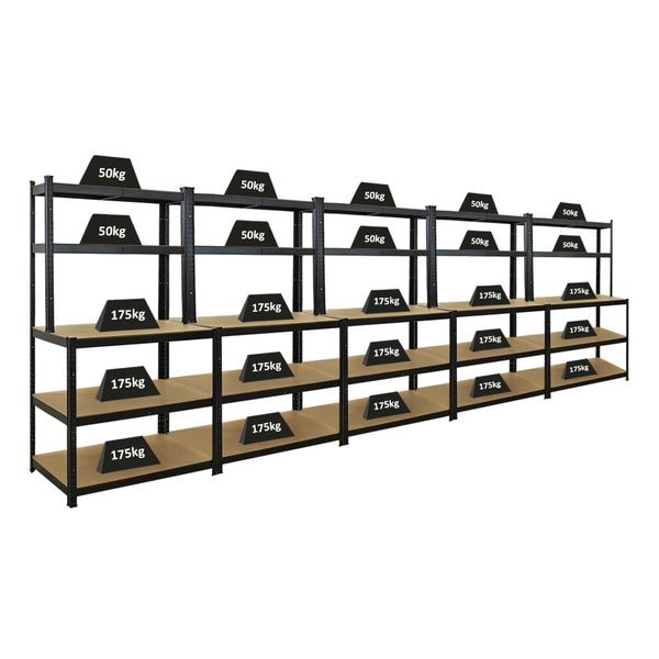 PROREGAL Mega Deal 5x Profi Werkbank GIANT BEAST HxBxT 180x100x60cm Fachlast 175kg Schwarz, Werkbankregal, SArbeitstisch