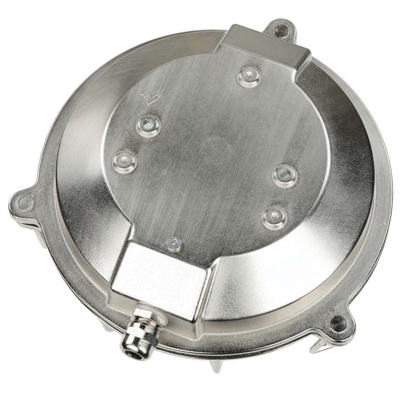 Runde Metallabdeckung mit Schrauben und Anschluss