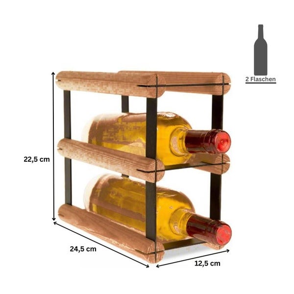 PROREGAL Modulares Weinregal Vinotega Mod Metal HxBxT 22,5 x 12,5 x 24,5 cm 1 x 2 Flaschen Massives Kiefernholz Braun Geölt