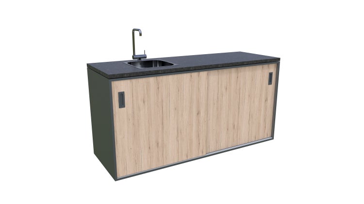 Outdoor-Küche mit Spüle und Schrank