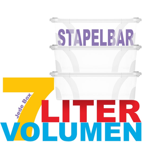 BigDean 6 Stück Aufbewahrungsbox mit Deckel 7 L flach und Transparent – Aufbewahrungsbox stapelbar & Made in Europe