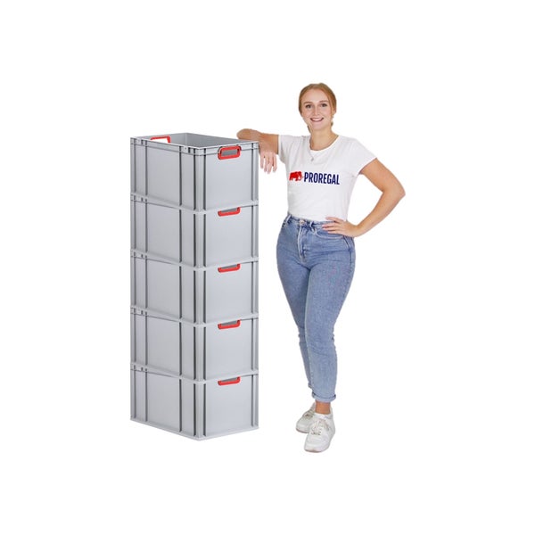 PROREGAL Spar Set 5x Eurobox Nextgen Color Mit Auflagedeckel & Schiebeschnappverschlüsse HxBxT 32 x 40 x 60 cm Griffe Rot Offen Verstärkter Boden