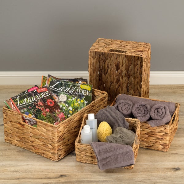 Aufbewahrungsbox-Set Cesto 4-teilig Wasserhyazinthe geflochten, 4 verschiedene Größen naturfarben