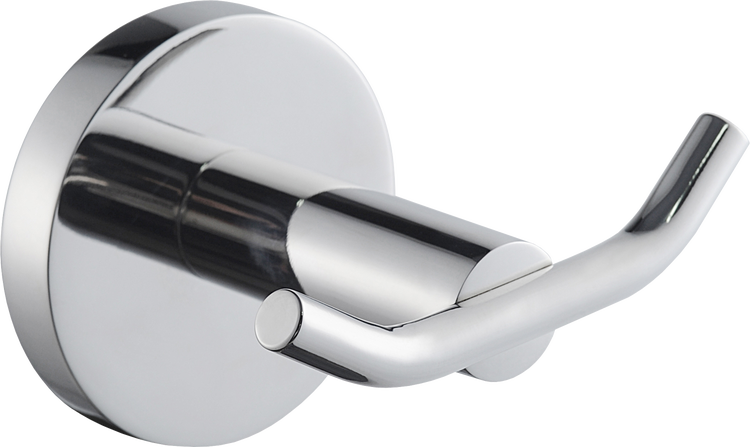 Doppelter Wandhaken aus verchromtem Metall mit runder Wandrosette.