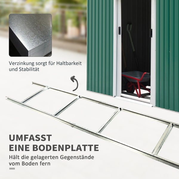 Outsunny Gerätehaus, Geräteschuppen mit Schiebetür, Lüftungsfenster, Pultdach, Outdoor, 280 x 130 x 172 cm, Stahl, Dunkelgrün