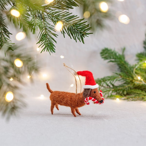 Dackel mit Zuckerstangen-Weihnachtshänger - Sass & Belle