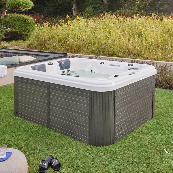 Home Deluxe - Outdoor Whirlpool - Beach Pure - Maße: 210 x 155 x 83 cm - Inkl. Heizung, 51 Massagedüsen und 24 Lichtquellen I Außen Whirlpool für 3 Personen