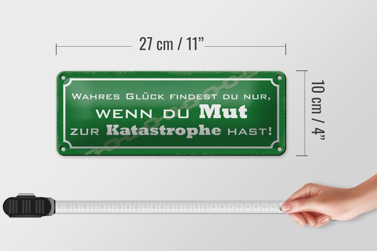 Blechschild Spruch 27x10cm wahres Glück wenn du Mut hast Dekoration