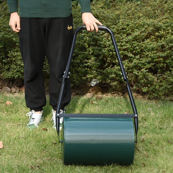 Outsunny Rasenwalze, Gartenwalze mit U-Griff, 31 cm Durchmesser, 30 cm Arbeitsbreit, 40 L Wasser-/Sandfüllunge, L57 x B40 x H123 cm, Metall, Grün