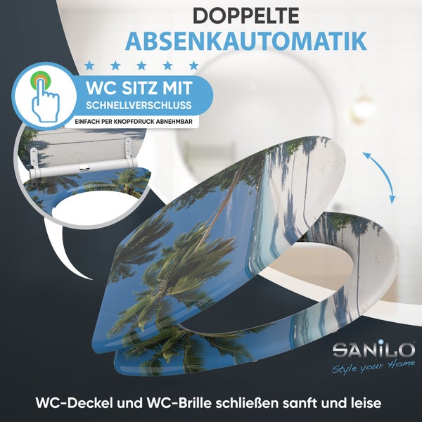 Sanilo WC Sitz mit Motiv, Absenkautomatik und Schnellverschluss zum leichten Abnehmen per Knopfdruck.