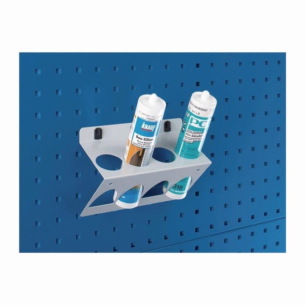 Kartuschenhalter für Lochwand aus Metall zur Aufbewahrung von zwei Silikonkartuschen.