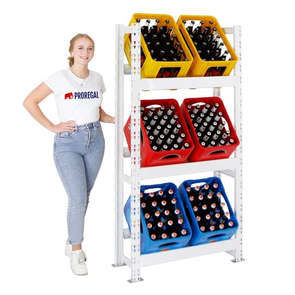 PROREGAL Getränkekistenregal Getränkeregal Tegernsee HxBxT 160 x 80 x 30 cm 6 Kästen Weiß