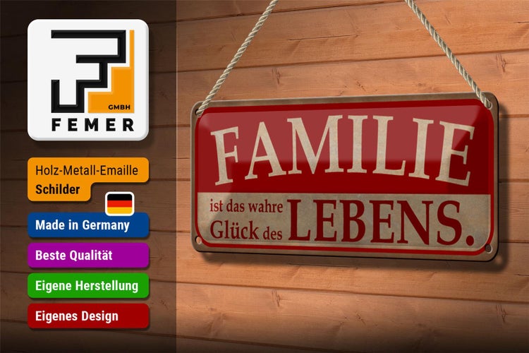 Blechschild Spruch 27x10cm Familie wahres Glück des Lebens Dekoration
