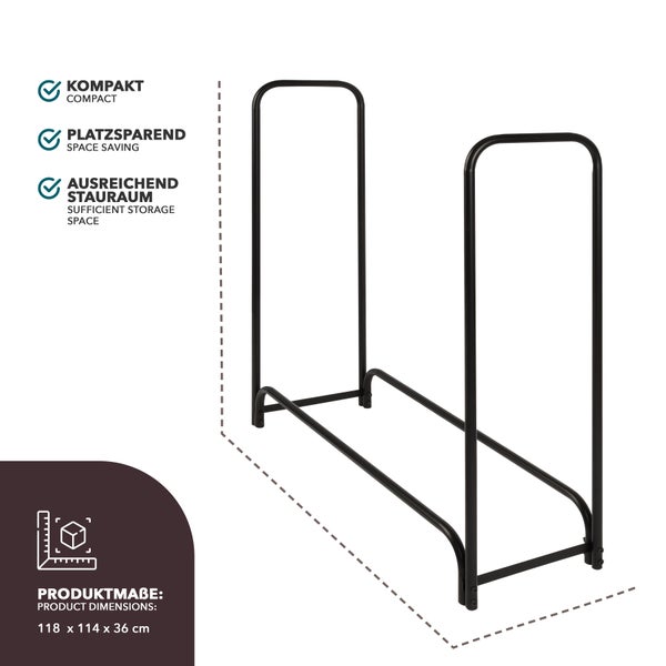 FLOORDIREKT Kaminholzregal Patmos - Schwarz - Modernes Brennholzregal - für Innen und Außen - 118 x 114 x 36 cm