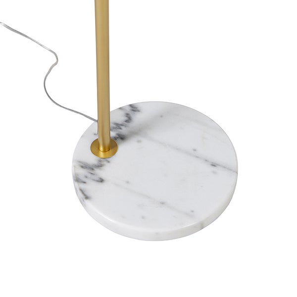 Detailansicht einer Stehlampe mit Marmorfuß und Metallständer