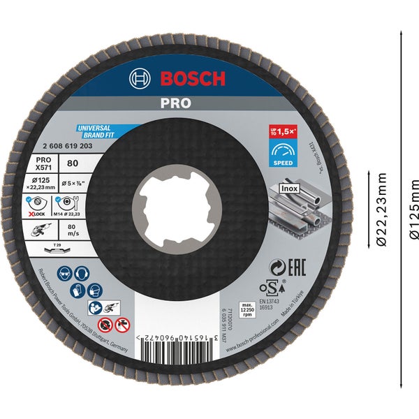 Bosch PRO X571 X-Lock Fächerschleifscheibe 125 mm G80 - 2608619203