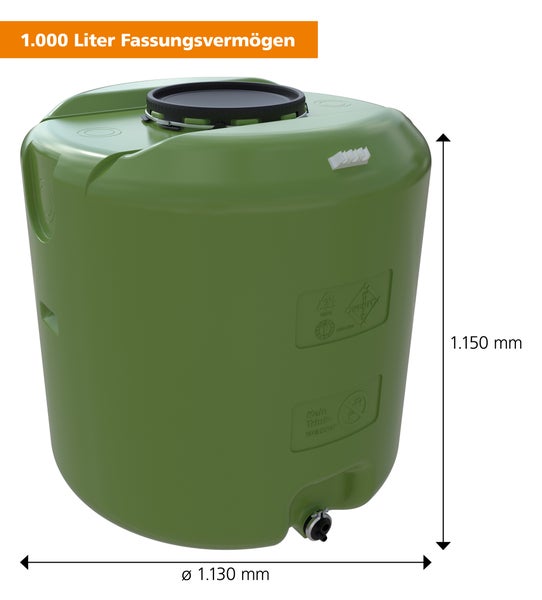 Ondis24 Regentonne Bruno XXL Regenwassertank 1000  Liter Grün Wassertank