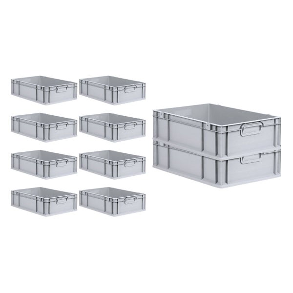 PROREGAL SuperSparSet 10x Eurobox NextGen Grip mit Scharnierdeckel und Schwarzen Schiebeschnappverschlüssen HxBxT 17 x 40 x 60 cm 34 Liter