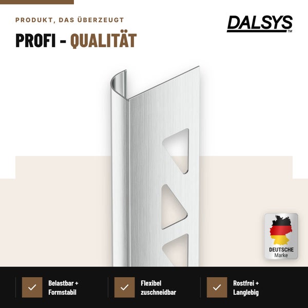 Dalsys Fliesenprofil aus Metall zur Kantenabdeckung als Profi Qualitaet deutsche Marke rostfrei und stabil