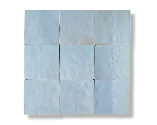 Handgefertigte Wandfliese Zellige Alhambra 23 Bleu Ciel 10x10cm glänzend