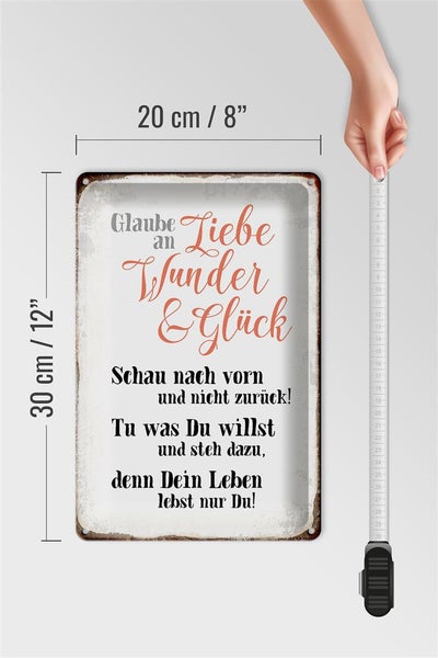 Blechschild Spruch 20x30cm glaube an Liebe Wunder Glück