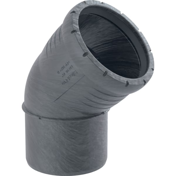 Abwasserrohr Bogen Silent-Pro DN 90 mit 45 Grad Winkel aus mineralverstärktem Kunststoff.