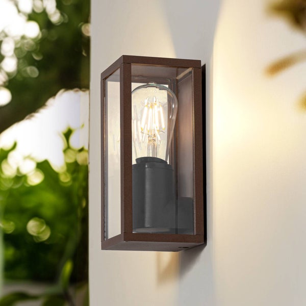 Lindby Wandleuchte außen Robigus (spritzwassergeschützt (Landhaus, Vintage Rustikal) in Braun aus Aluminium (1 flammig E27) - Außenwandleuchten Wandlampe Led Außenlampe Outdoor für