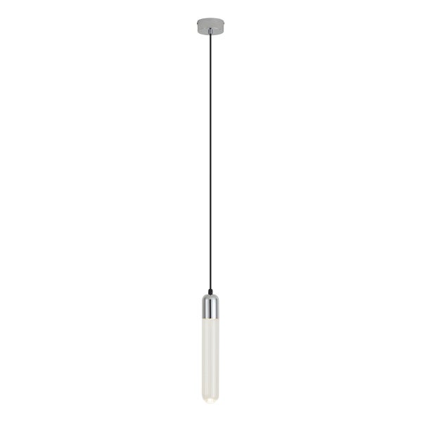 Moderne Pendelleuchte mit zylindrischem Glaskörper und metallischem Deckenanschluss für eine stilvolle Innenbeleuchtung