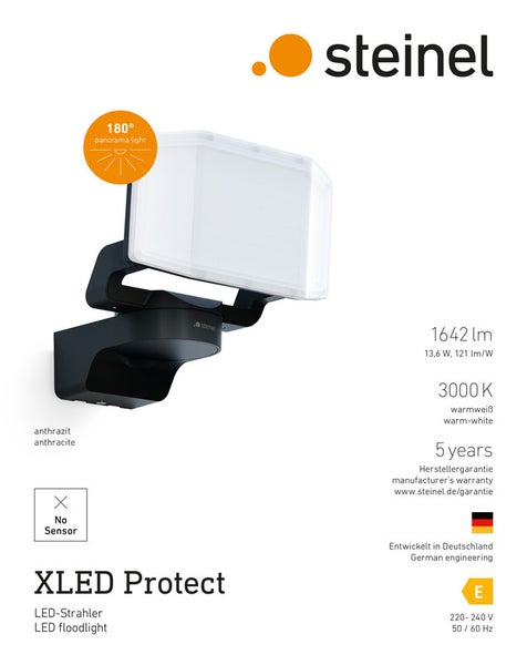 Steinel XLED Protect LED-Strahler ohne Sensor, anthrazit mit 180 Grad Panorama Licht