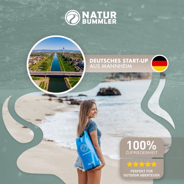 NATURBUMMLER ® Dry Bag - 10/20L [100% wasserdicht & mit Schultergurt] perfekt für Wassersport, Angeln, Campen, Surfen etc. - wasserdichter Beutel Drybag wasserdichte Tasche
