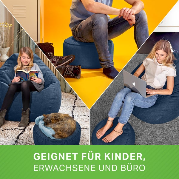 Green Bean 2er Set Indoor XXL Sitzsack + Hocker mit EPS-Perlen Füllung - Fußhocker Fußkissen Sitz-pouf Bodenkissen Liegekissen Sitzkissen Lounge Chair Sitzhocker Relax-Sessel Bean Bag Dunkelblau Navy