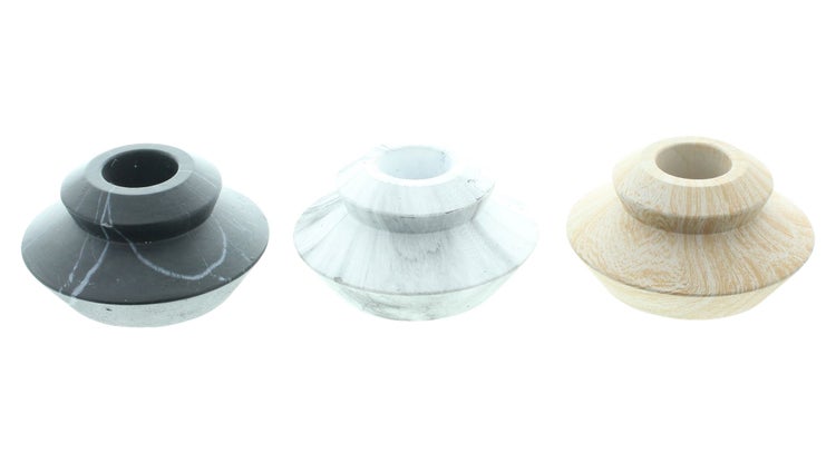 FRANK FLECHTWAREN | Stabkerzenhalter Marmor, 3er Set, POLYRESIN, 8,5 x 8,5 x 4,5 cm