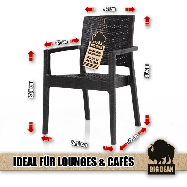 Rattanstuhl mit Armlehne, Maße: 85 x 44 x 57,5 Zentimeter