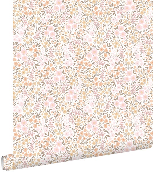 ESTAhome Tapete Blumen Hellrosa und Beige - 53 cm x 10,05 m - 139533