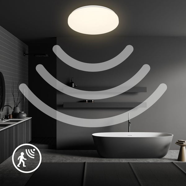 Deckenlampe Ø27 cm - 13W, 1300lm, LED, mit Bewegungsmelder, IP54, warmweiß, weiß