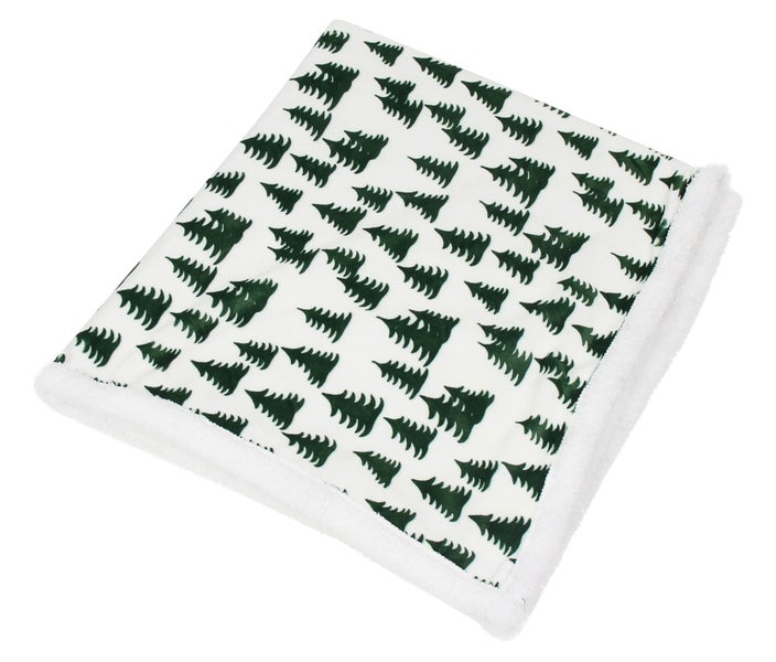 Decke mit Tannenbaum Muster und flauschigem Rand