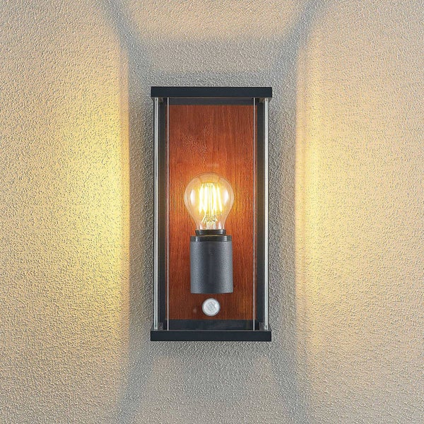 Lucande Wandleuchte außen Elwin mit Bewegungsmelder (spritzwassergeschützt (Modern) in Schwarz aus Aluminium (1 flammig, E27) - Wandlampe für Außenwand/Hauswand Haus Terrasse und Balkon