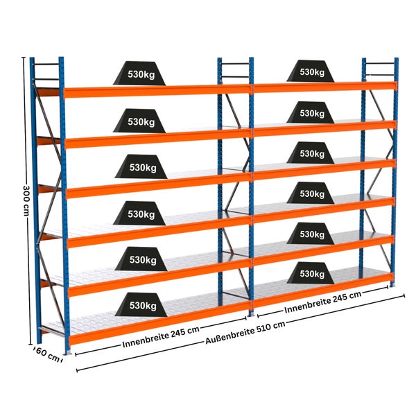 Regalsystem mit mehreren Ebenen und Gewichtsangaben
